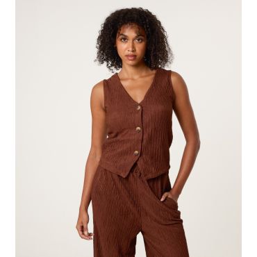 Women's Brown Textured Waistcoat Blue Vanilla New Look