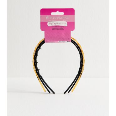 Pack of 3 Brown Zig Zag Headbands Brushworks New Look