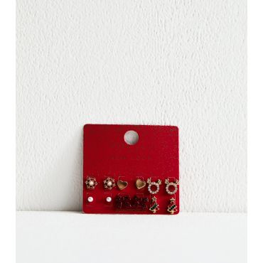 Gold Tone Pack of 6 Mixed Christmas Stud Earring New Look