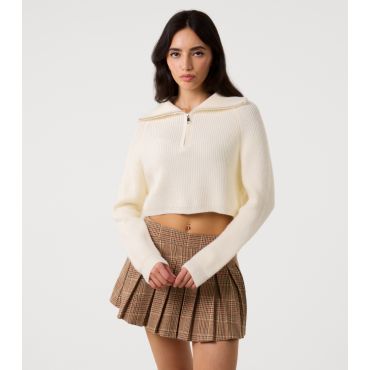 Women's Off White Half Zip Knit Jumper Pink Vanilla New Look