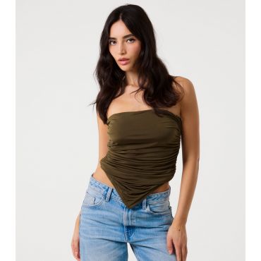 Women's Khaki Ruched Bandeau Top Pink Vanilla New Look