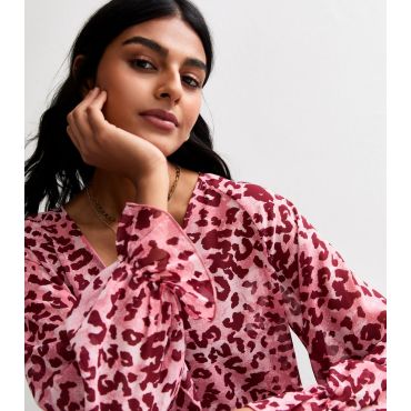 Women's Pink Animal Print Chiffon Blouse Gini London New Look