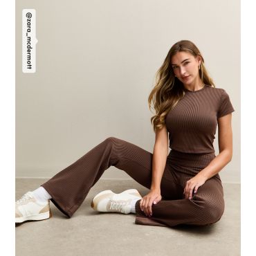 Women's by Zara McDermott Brown Ribbed Flared Leggings Rise New Look