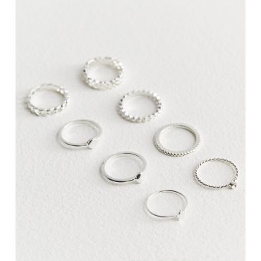 Pack of 8 Mixed Silver Tone Rings New Look