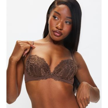Women's Brown Lace Padded Plunge Bra Ann Summers New Look