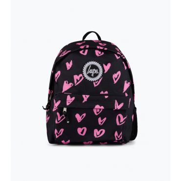 Black Scribble Heart Print Iconic Backpack School HYPE New Look