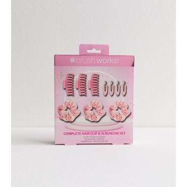 Pink Complete Hair Clip and Scrunchie Set Brushworks New Look