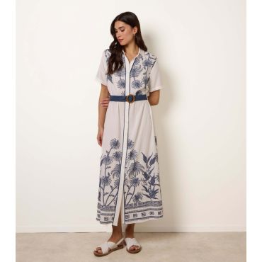 Women's White Embroidered Palm Dress Blue Vanilla New Look