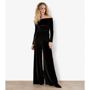 Women's Black Velvet Clean Waist Trousers Apricot New Look