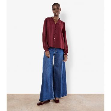 Women's Burgundy Ruffle Smock Boho Blouse Apricot New Look