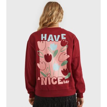 Women's Clothing Burgundy Have A Nice Day Sweatshirt Custard New Look