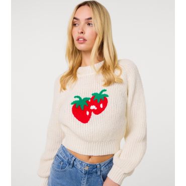 Women's Off White Strawberry Knit Jumper Pink Vanilla New Look