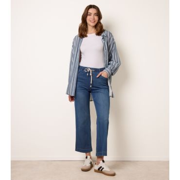 Women's Blue Cropped Drawstring Wide Leg Jeans Blue Vanilla New Look