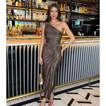 Women's Bronze Sparkle Off the Shoulder Midi Dress AX Paris New Look