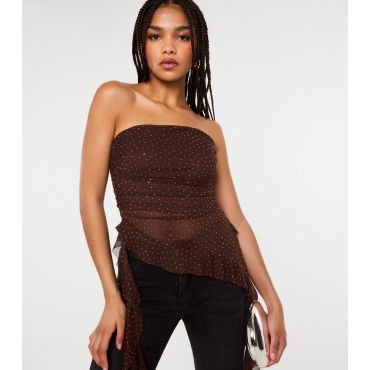 Women's Brown Asymmetric Diamante Bandeau Top Pink Vanilla New Look