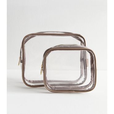 Creations Brown Pack of 2 Clear Cosmetic Bags Danielle New Look