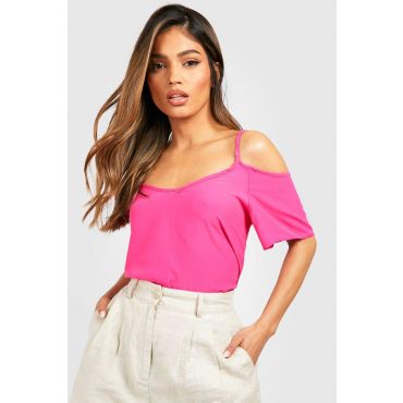 boohoo Femmes Haut a Épaules Denudees a Brides Tissees | Rose | Taille: 36