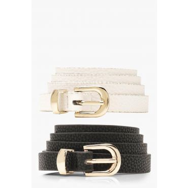 2 Pack Basic Skinny Belt - Multicolore - One Size, Multicolore