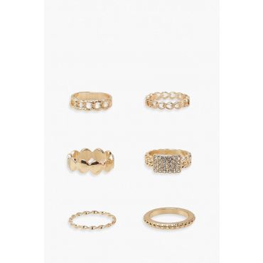 Lot De 5 Bagues Dorées Assorties - Jaune Or - One Size, Jaune Or