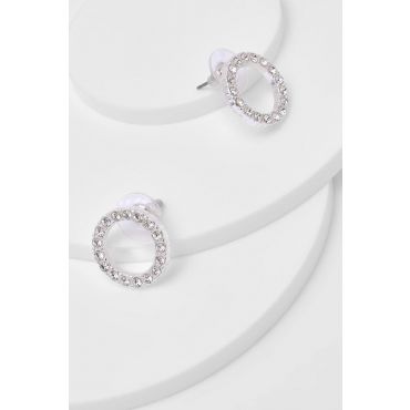 Silver Circle Diamante Studs - Gris - Argent - One Size, Gris - Argent