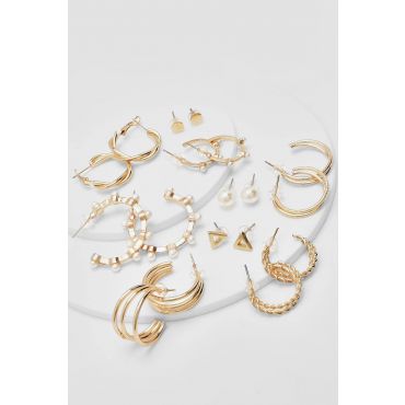 Faux Pearl Hoop Multipack 9 Earrings - Blanc - One Size, Blanc