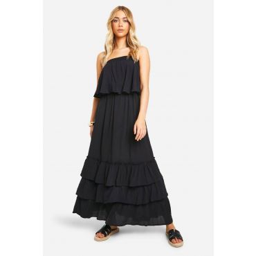 Bandeau Ruffle Maxi Dress - Noir - 38, Noir