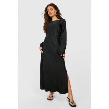 Robe Maxi En Satin Texturé - Noir - 40, Noir