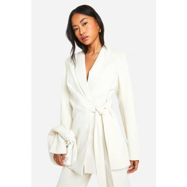 Drape Front Tie Side Blazer - Blanc Ivoire - 40, Blanc Ivoire