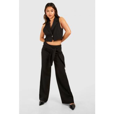 Pantalon Drapé Côté À Jambe Large - Noir - 42, Noir