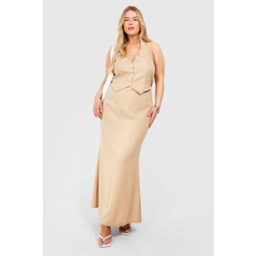 "Plus" Woven Jupe Maxi Ajustée En Tissage À Fines Rayures - Gris Pierre - 44, Gris Pierre