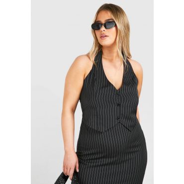 "Plus" Gilet Tailleur À Fines Rayures Tissées - Noir - 46, Noir