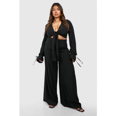 "Plus" Combinaison Grande Taille À Nœud Tissé À L'Avant Et Manches Longues - Noir - 56, Noir