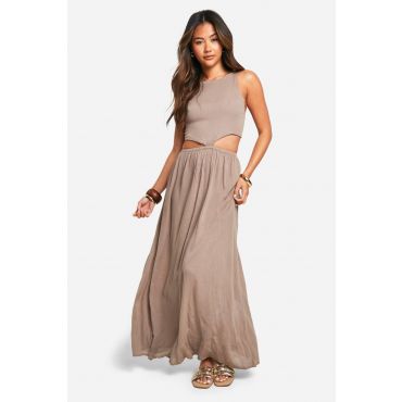 Robe Maxi À Découpes En Étamine - Beige Moka Clair - 46, Beige Moka Clair