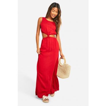 Robe Maxi Devant Nouée En Étamine - Rouge - 44, Rouge