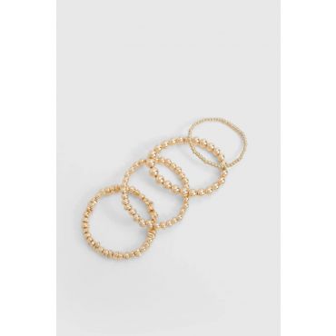 4 Pack Bracelets Empilables En Perles Dorées - Jaune Or - One Size, Jaune Or