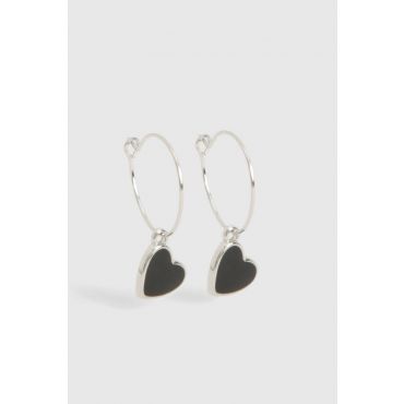 Boucles D'Oreilles En Argent À Pendentif Cœur Noir - Gris - Argent - One Size, Gris - Argent