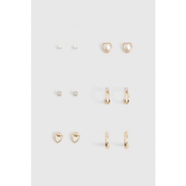 Boucles D'Oreilles Clou Cœur Pack De 6 - Jaune Or - One Size, Jaune Or