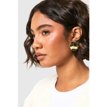 Boucles D'Oreilles Clavettes Disque Texturé - Jaune Or - One Size, Jaune Or