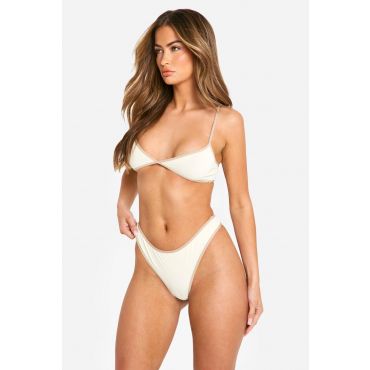 Ensemble Bralette Et Tanga Contrast Edge - Blanc Cassé - L, Blanc Cassé
