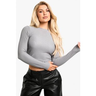 Top À Manches Longues Diamante Hotfix - Gris Anthracite - L, Gris Anthracite