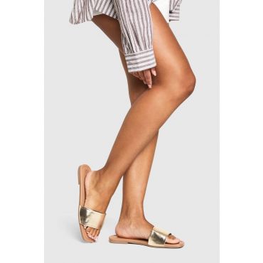 boohoo Femmes Sandales Mule Minimalistes a Grande Coupe | Dore | Taille: 38
