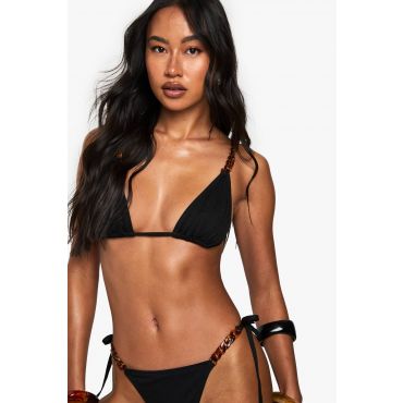 boohoo Femmes Haut de Bikini Triangle a Paillettes Premium avec Bretelles Style Chaîne | Noir | Taille: 44
