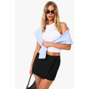 Crepe Wrap Front Mini Skirt - Noir - 44, Noir