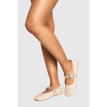 Charm Detail Mary Jane Ballet Flats - Nude - 37, Nude