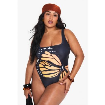 "Plus" Maill0 De Bain Scoop À Imprimé Papillon Surdimensionné Pour Grandes Tailles - Multicolore - 50, Multicolore