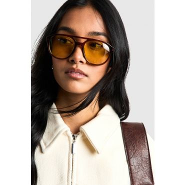 Lunettes De Soleil Aviateur Rétro À Verres Orange - Marron - One Size, Marron
