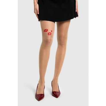 Kiss Print Tights - Nude - One Size, Nude