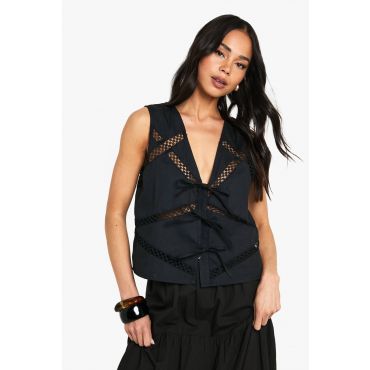 boohoo Femmes Gilet avec Insert en Dentelle et Laçage a L'avant | Noir | Taille: 40