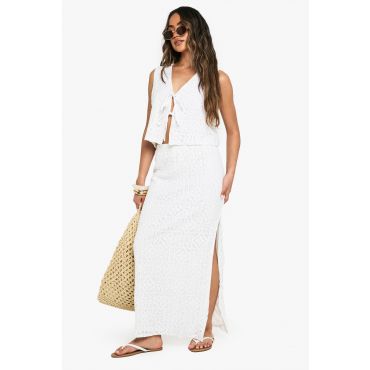 boohoo Femmes Jupe Maxi en Crochet a Fente Laterale | Blanc | Taille: 42