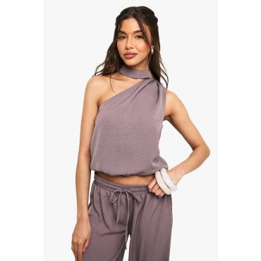 boohoo Femmes Haut Asymetrique Tisse | Moka | Taille: 38